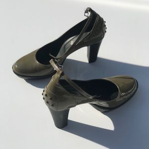 TOD’s camou green heels with ankle straps